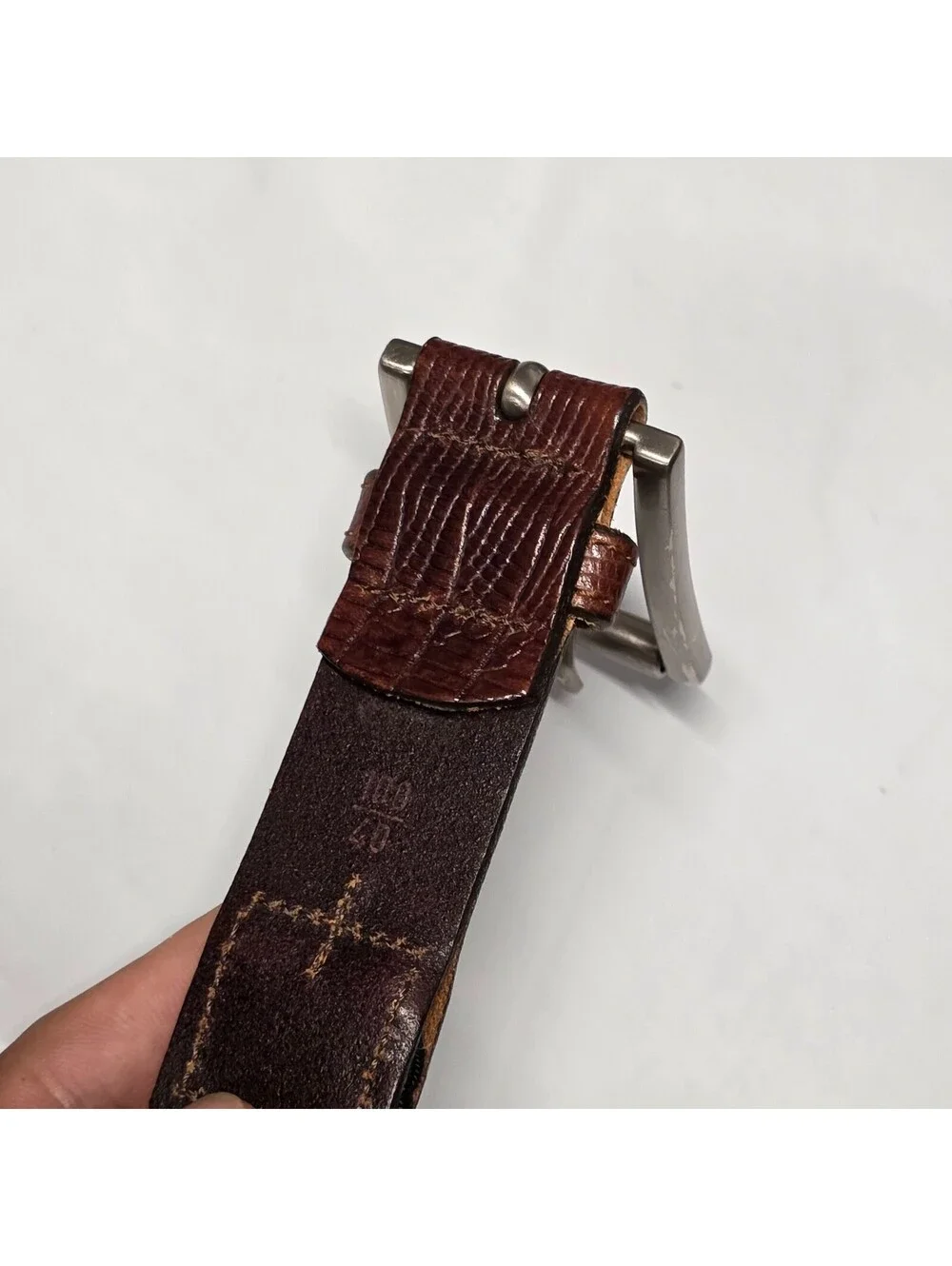 Martin Dingman Belt Mens 100 40 Brown Leather Nylon Trim Silver Buckle Golf